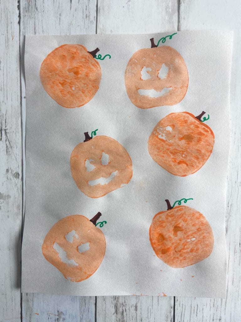 Apple stamping Halloween craft.
