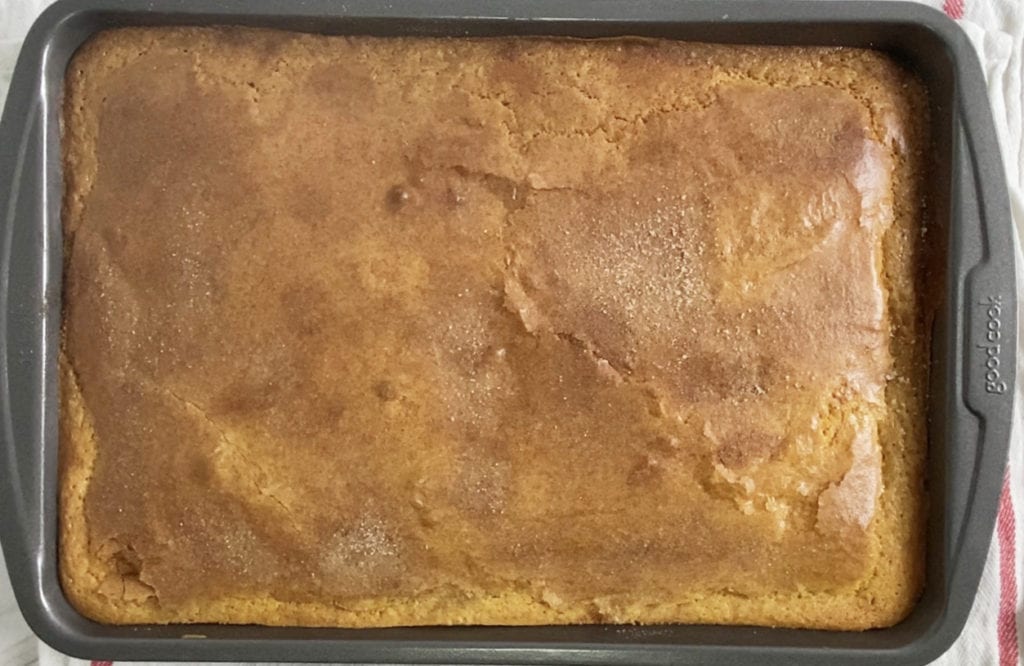 Pumpkin butter mochi out of the oven.