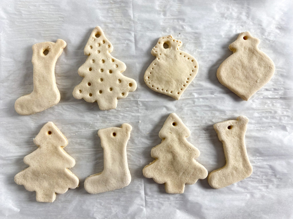 Baking salt dough ornaments.