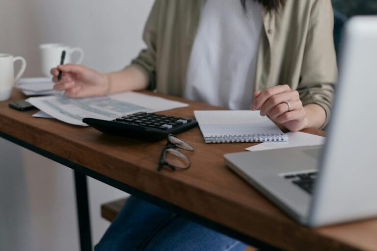 woman at a desk, computer