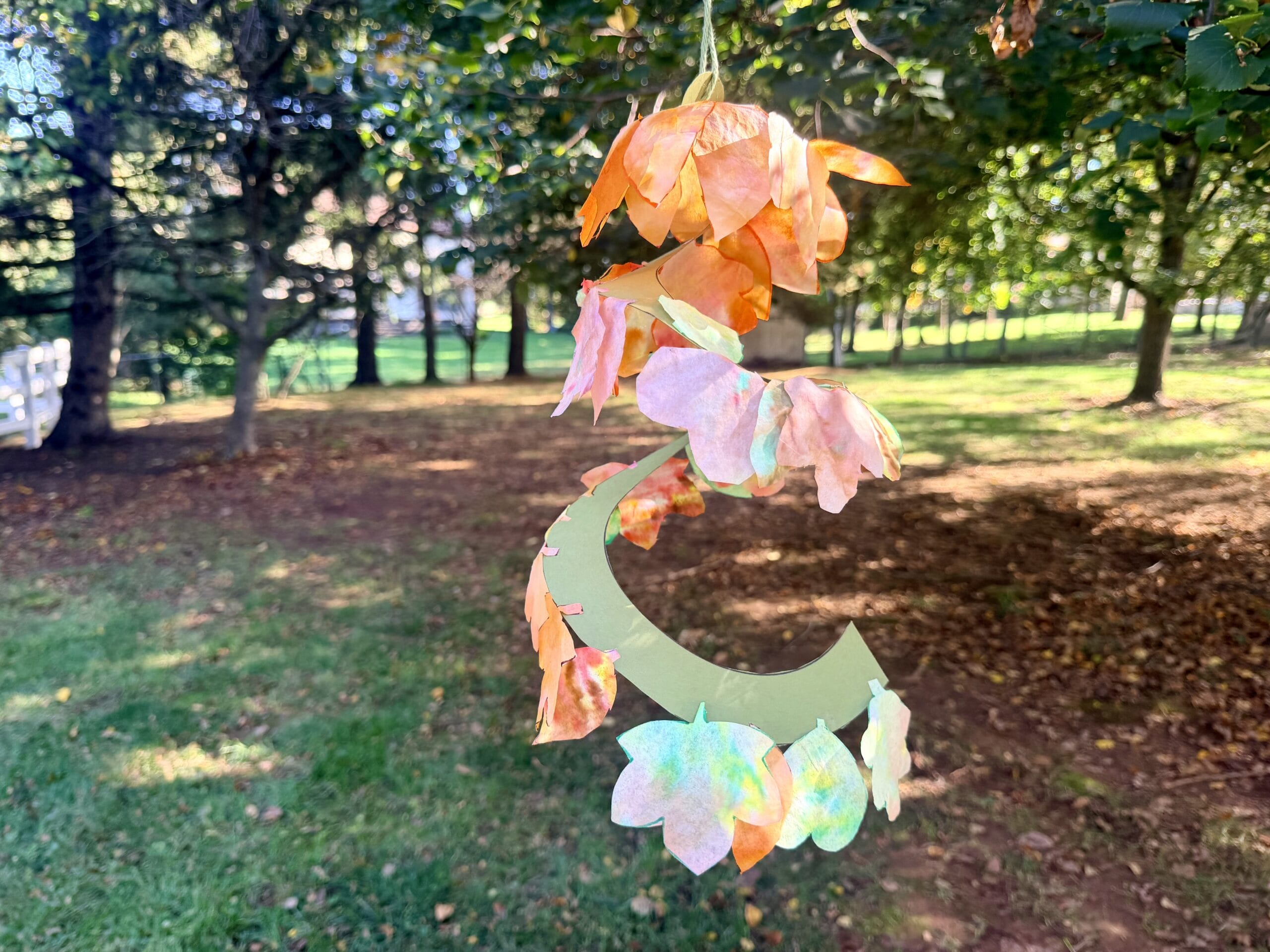 Fall Leaves Spinner Craft hanging outside